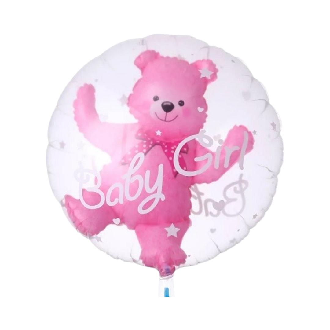 Balon Folie Baby Girl cu Ursulet Roz, Dimensiune 55 cm