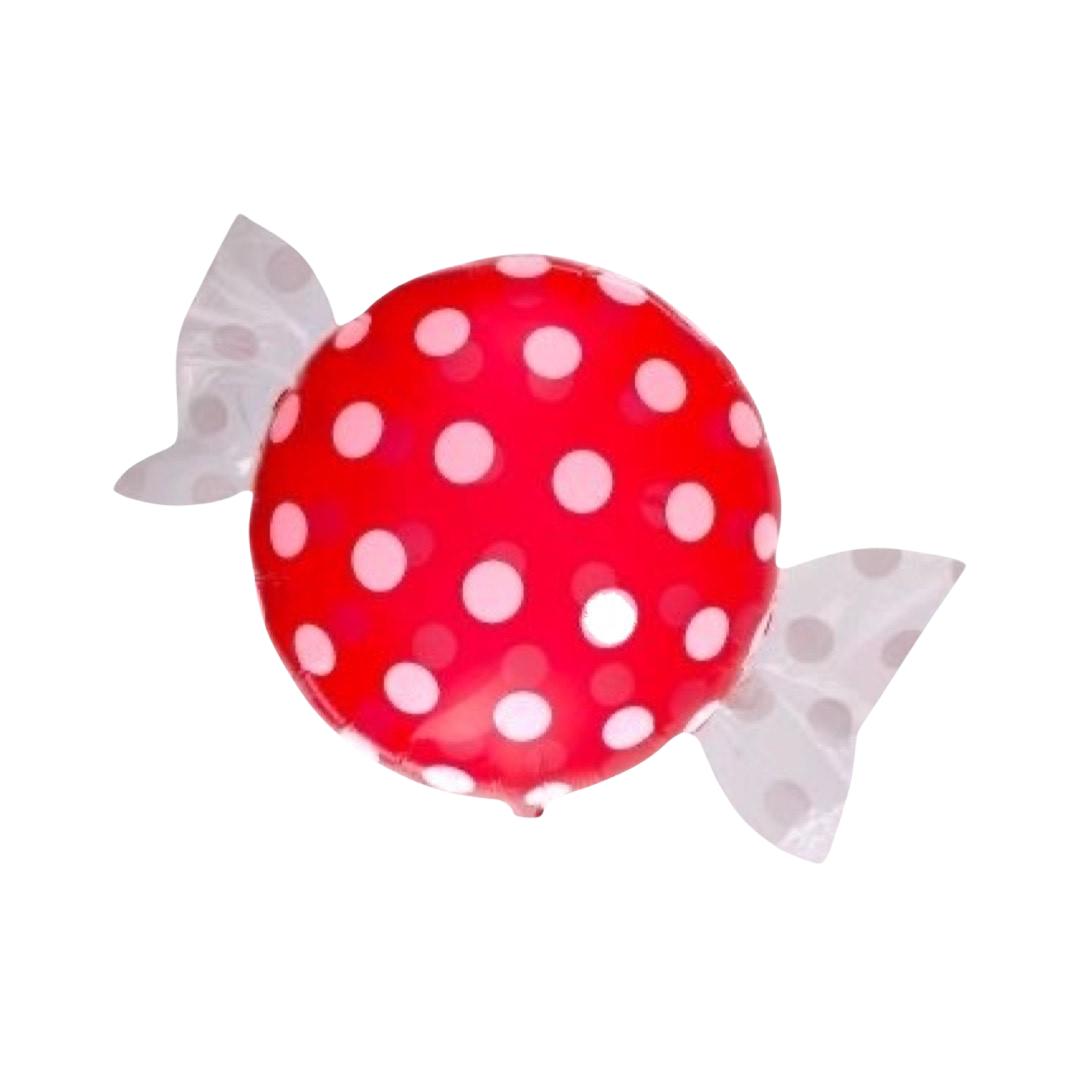Balon Folie Figurina Bomboana, Rosu Candy cu Buline Albe, 45*63 cm