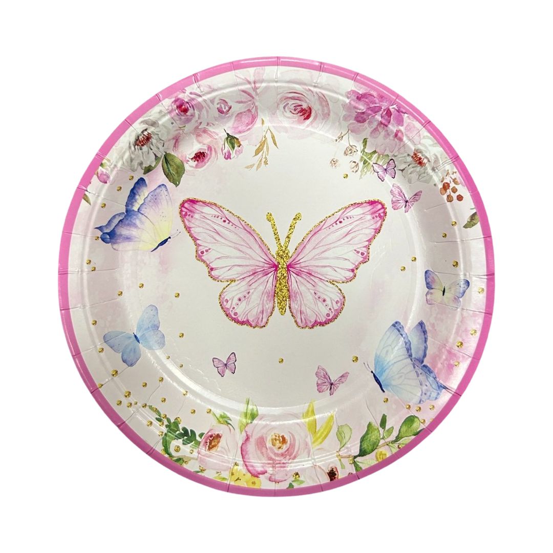 Set 8 Farfurii Carton cu Fluturi, Diametru 18 cm