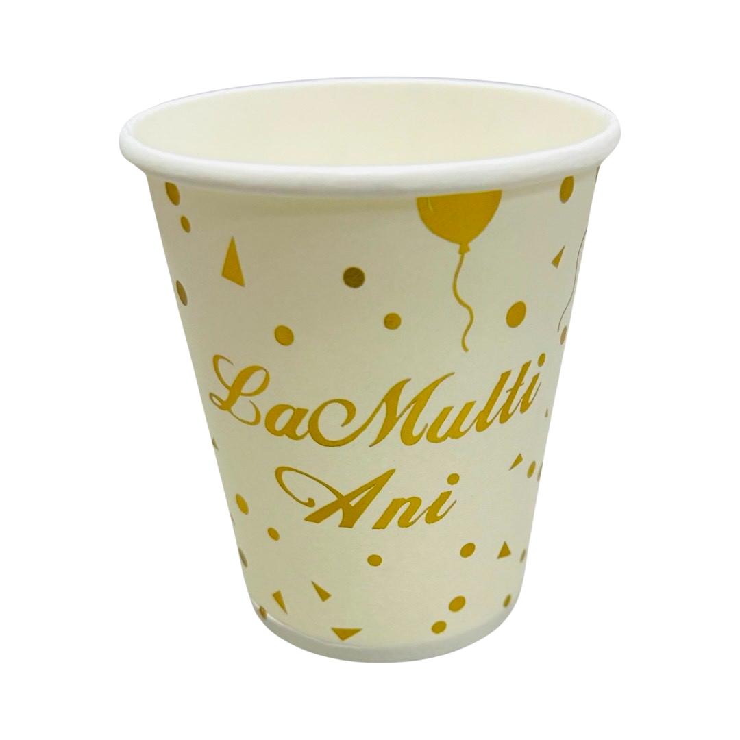 Set 8 Pahare Carton "La Multi Ani", Auriu, 235 ml