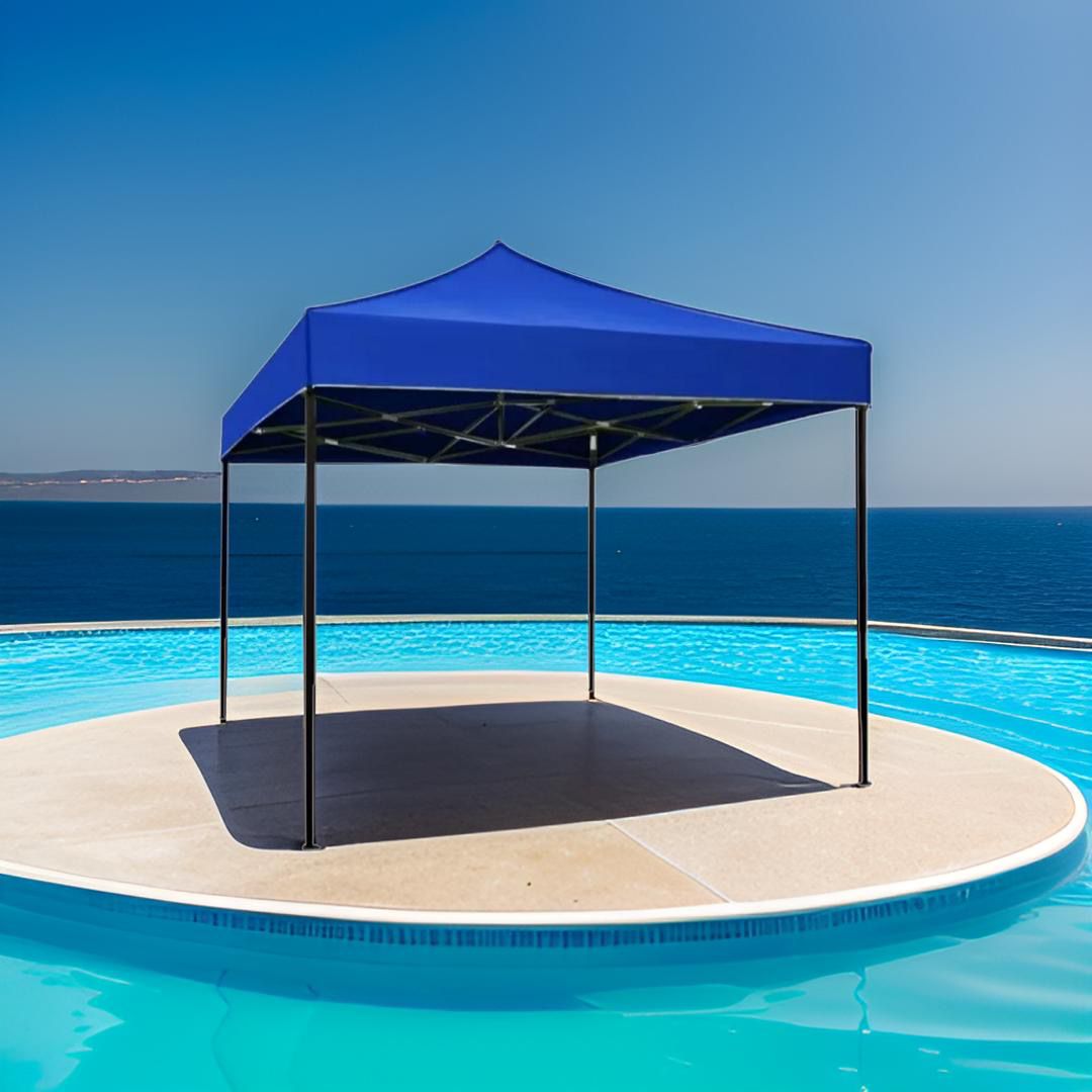 Cort Pavilion 3x3m, ALBASTRU, Pliabil, Cadru Metalic