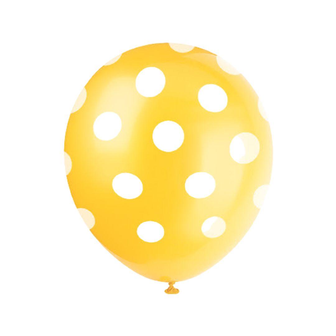 Baloane Latex, Galben cu Buline Albe, 30 cm - Set 5 Buc. - nuria.store.ro