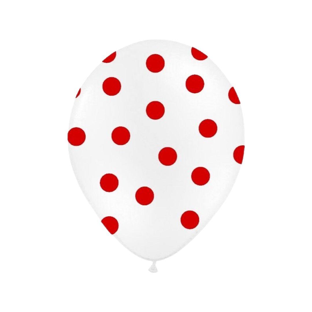 Baloane Latex, Alb cu Buline Rosii, 30 cm - Set 5 Buc. - nuria.store.ro