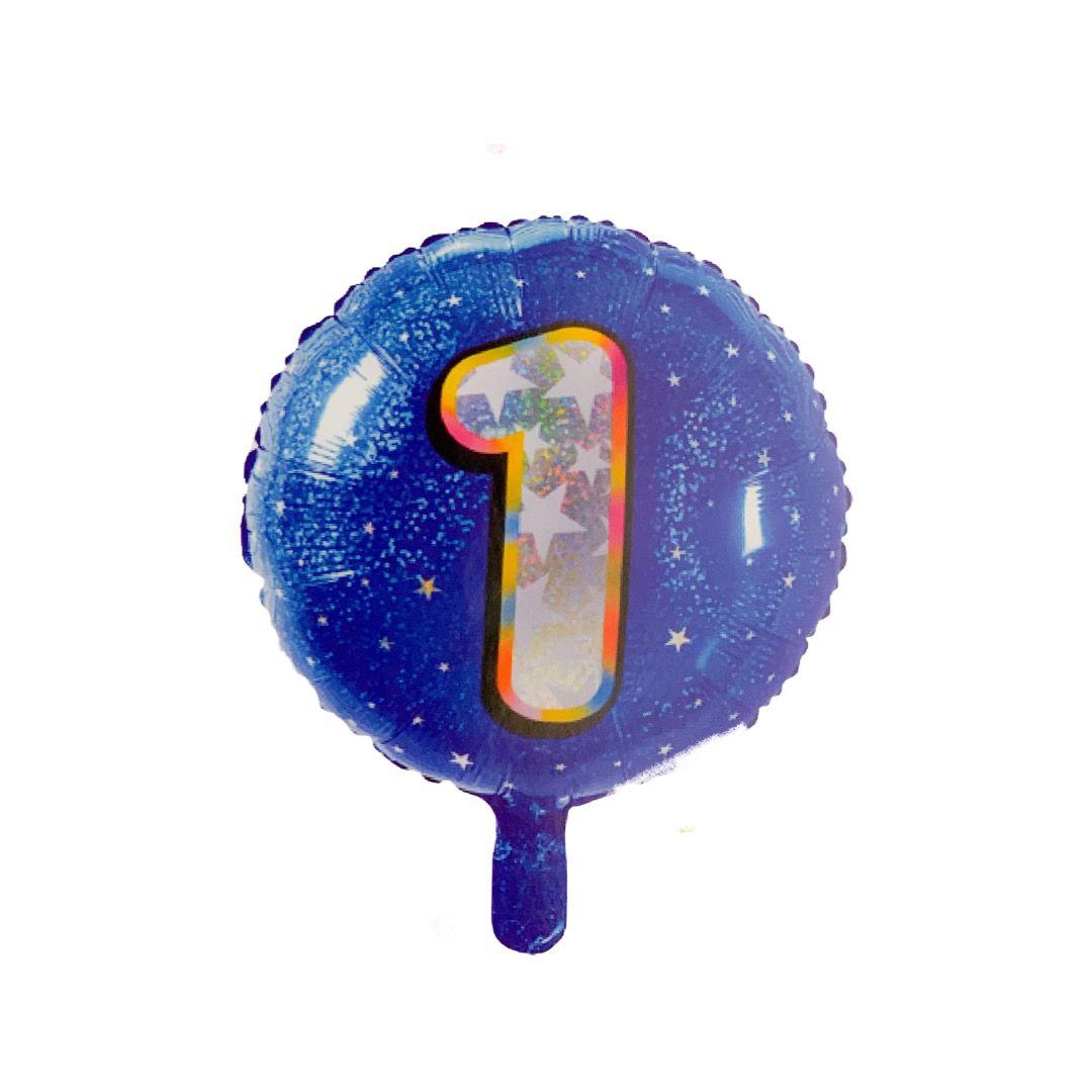 Balon Folie Rotund Imprimat, Albastru, Cifra 1 - 45cm - nuria.store.ro