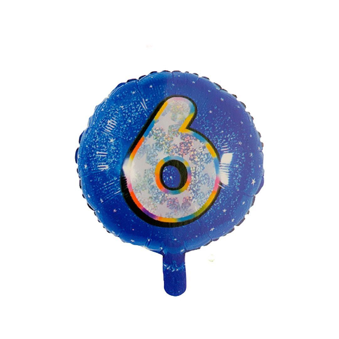 Balon Folie Rotund Imprimat, Albastru, Cifra 6 - 45cm - nuria.store.ro