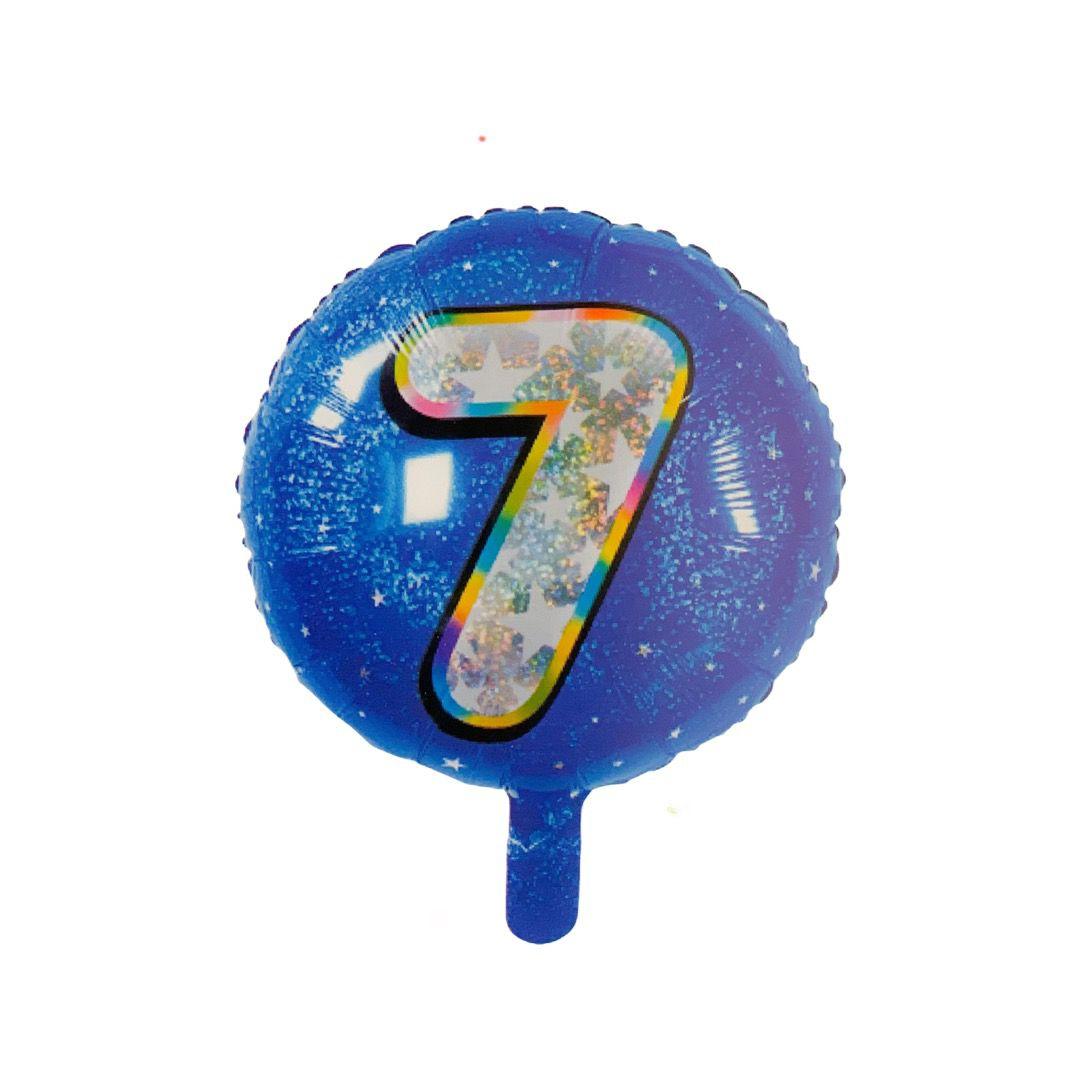 Balon Folie Rotund Imprimat, Albastru, Cifra 7 - 45cm - nuria.store.ro