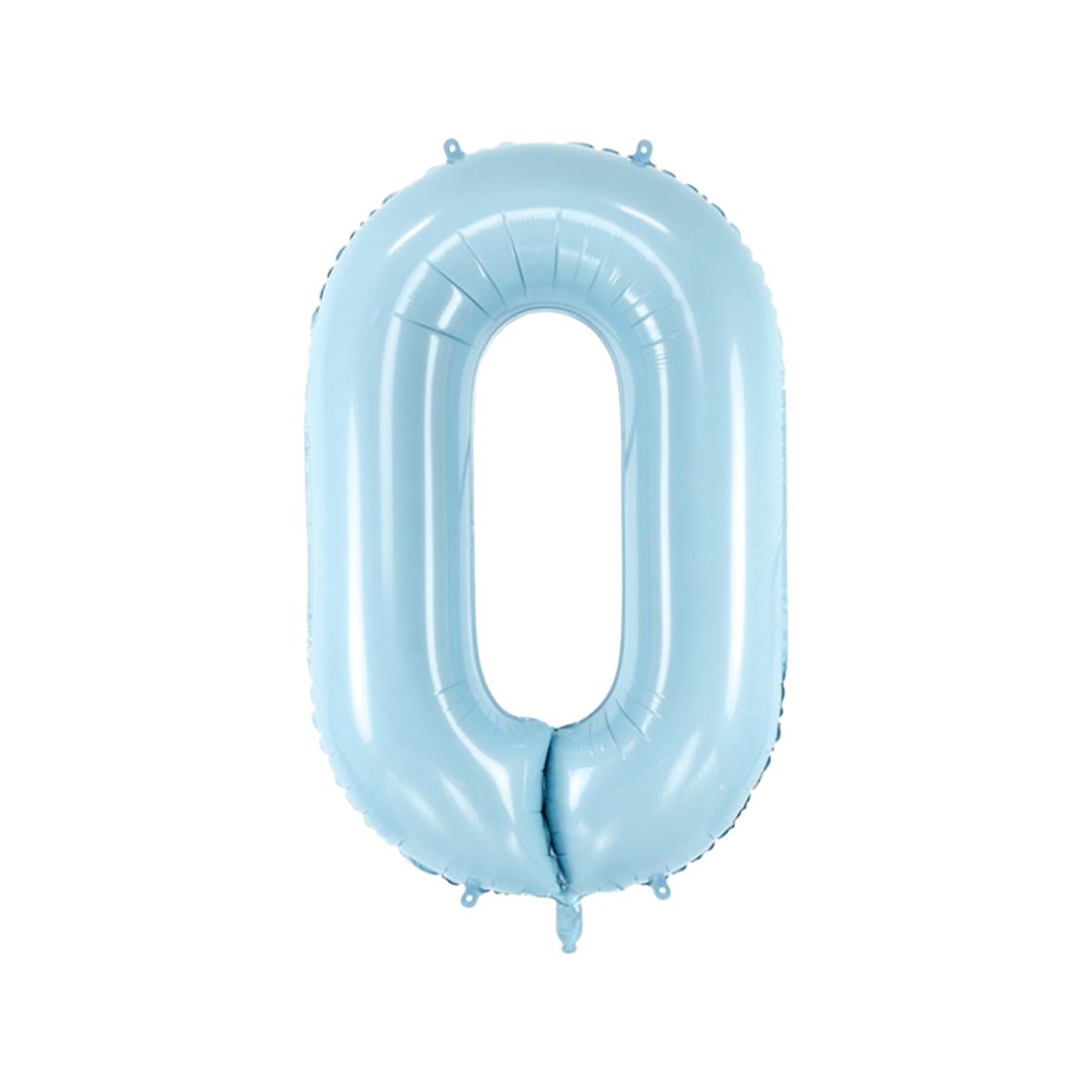 Baloane Folie Albastru Pastel, Cifra 0 - 86 cm