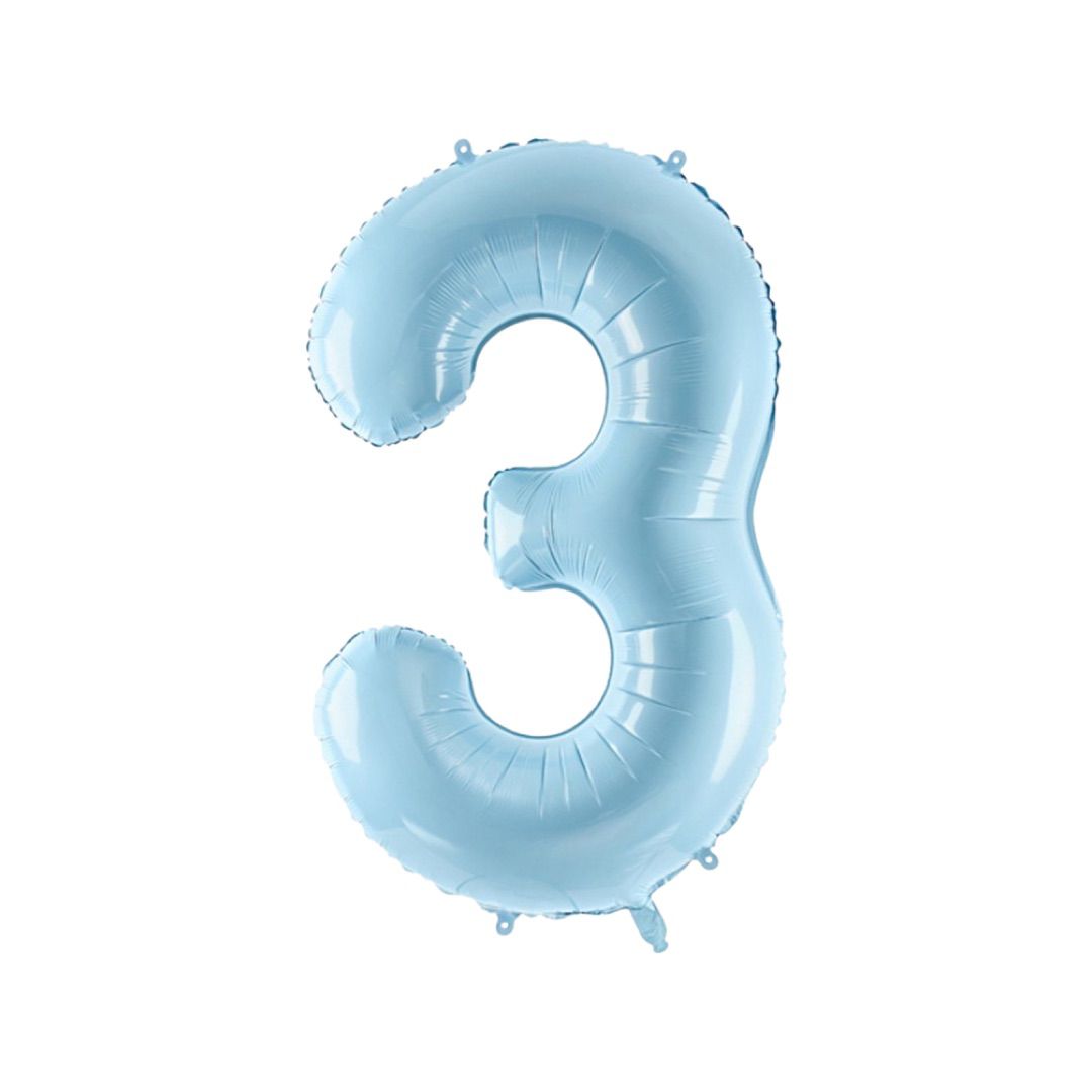 Baloane Folie Albastru Pastel, Cifra 3 - 86 cm