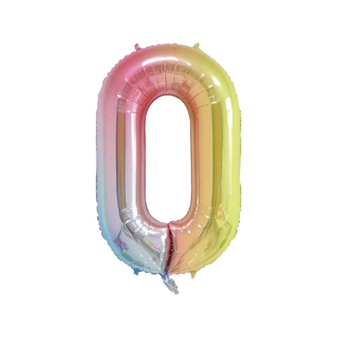 Baloane Folie Cifra 0, Curcubeu Pastel - 100cm - nuria.store.ro