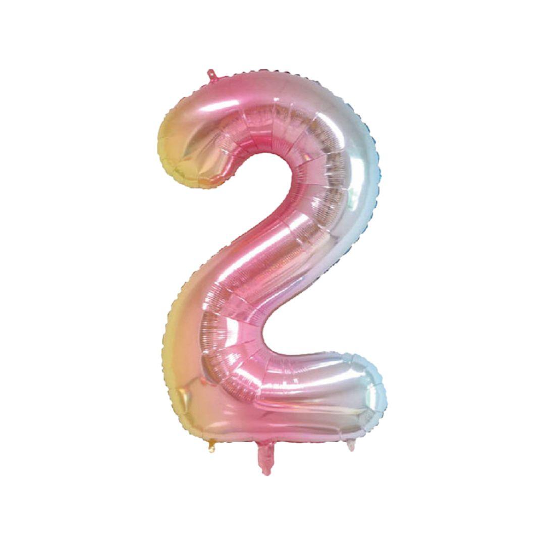 Baloane Folie Cifra 2, Curcubeu Pastel - 100cm - nuria.store.ro