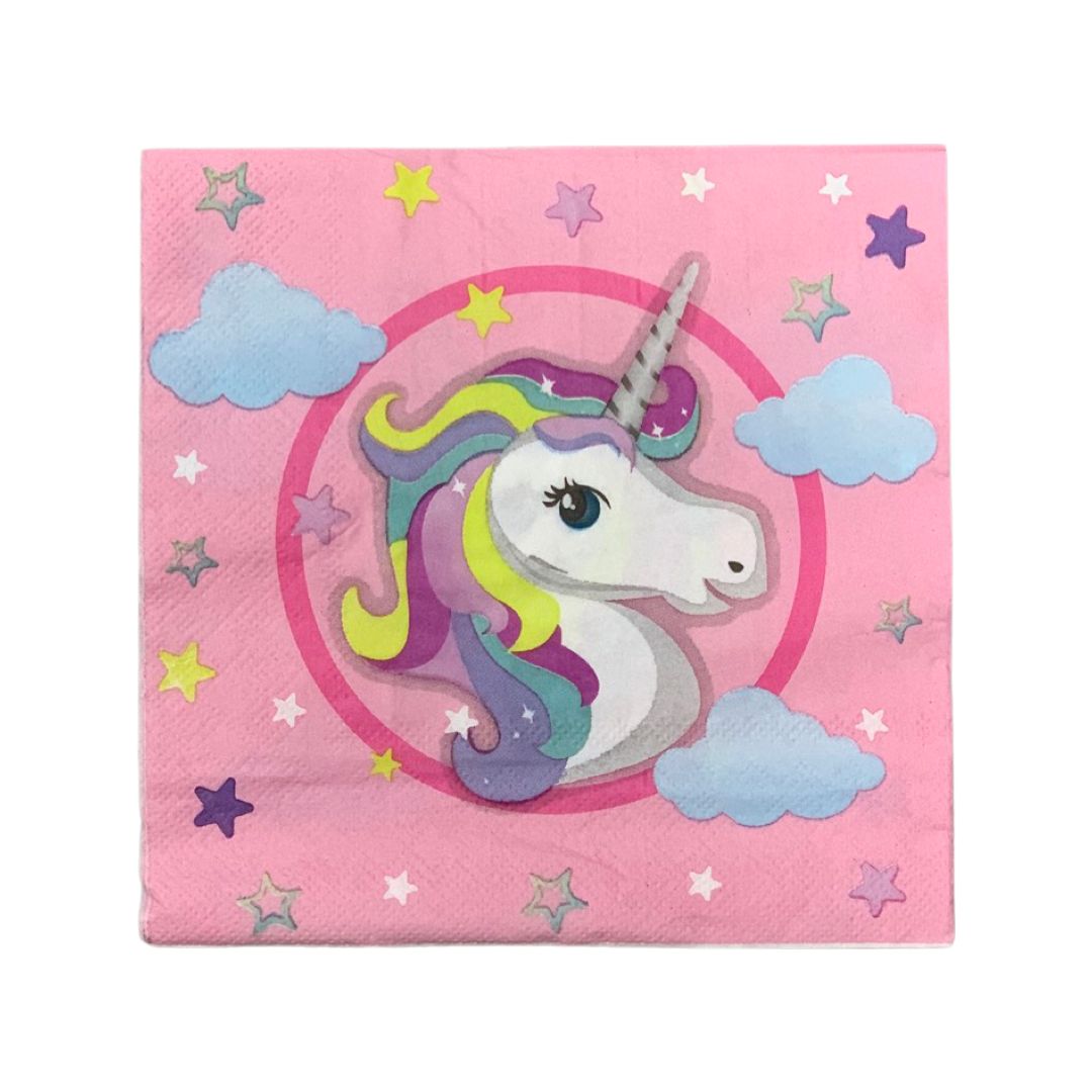 Set 20 Servetele Hartie, Roz cu Unicorn - 33 x 33 cm - nuria.store.ro