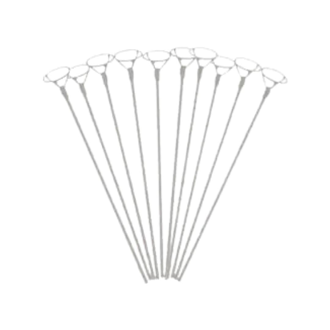 Set 10 buc Suport pentru Baloane Folie, Tija cu Rozeta, Culoare Alb - 40 cm