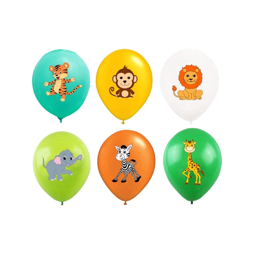 Baloane Latex Multicolor Imprimate cu Animale din Jungla, 30 cm - Set 30 Buc.