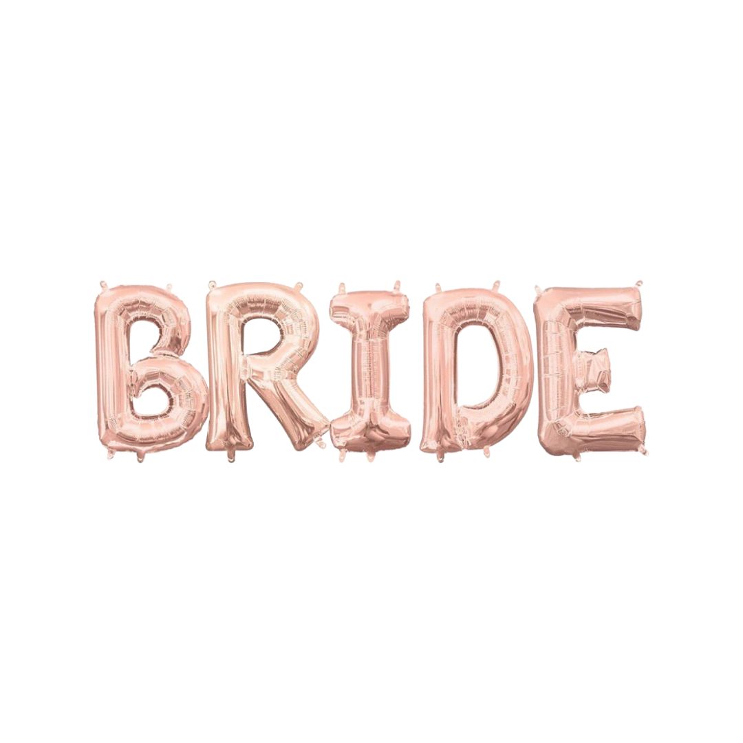 Set 5 Baloane Folie Litere BRIDE, Rose Glod - 82 cm - nuria.store.ro