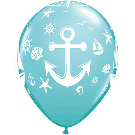 Baloane Latex Albastru cu Motive Marine Nautice 5 buc - 30 cm - nuria.store.ro