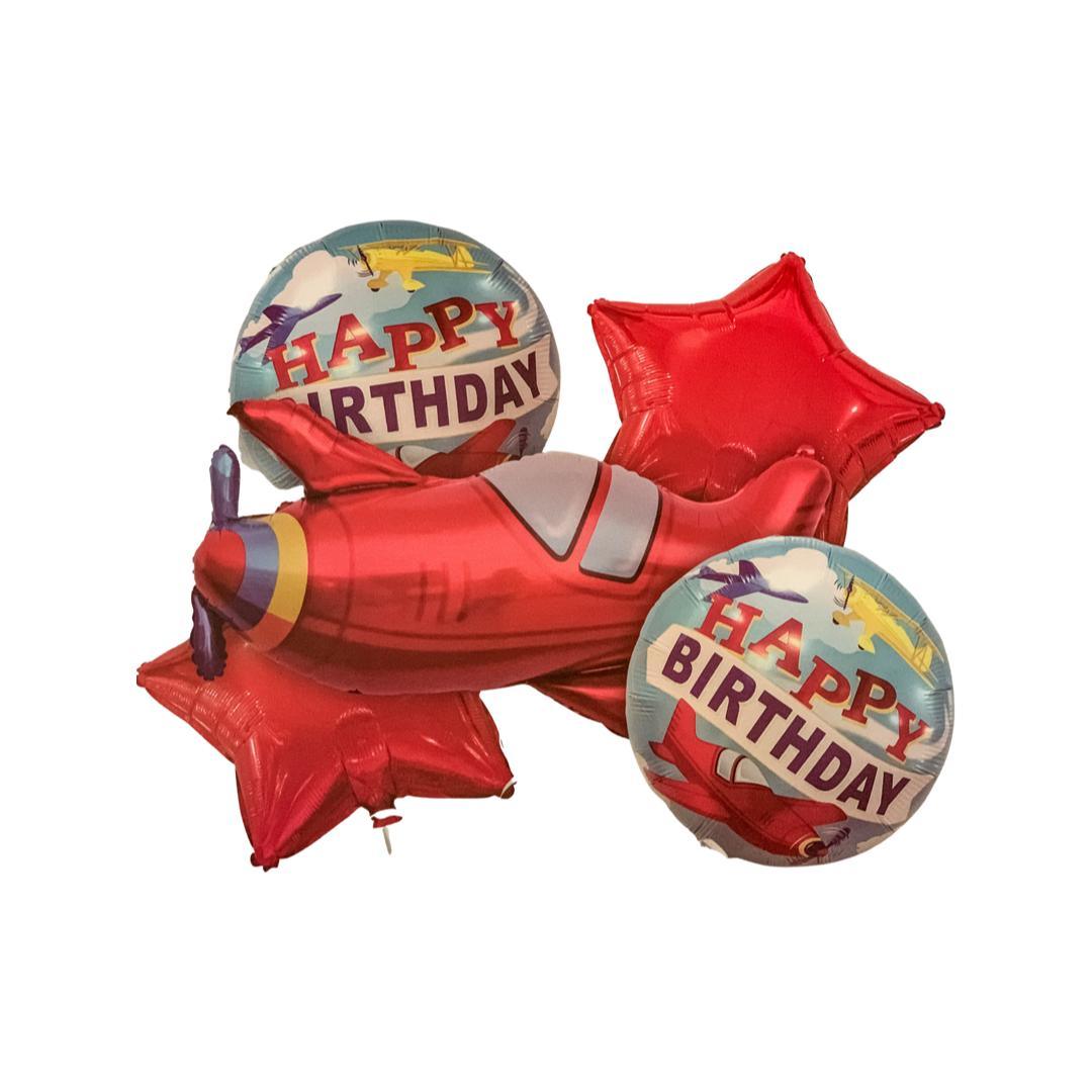 Baloane Folie Happy Brithday cu Avion - Set 5 Piese - nuria.store.ro