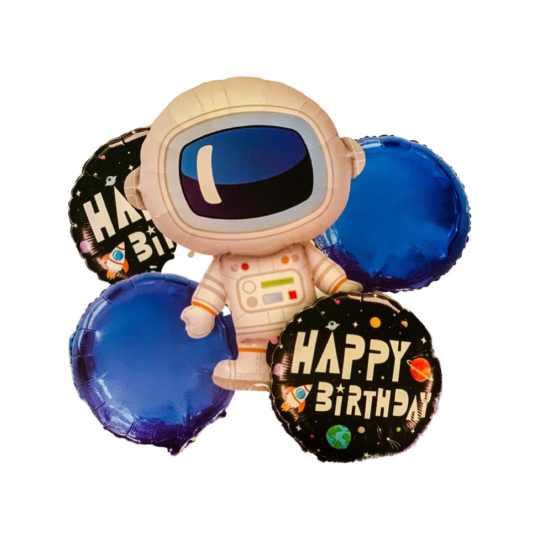 Baloane Folie Happy Brithday cu Cosmonaut - Set 5 Piese - nuria.store.ro