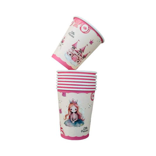 Set 8 Pahare din Carton cu desen Mica Printesa, 235 ml