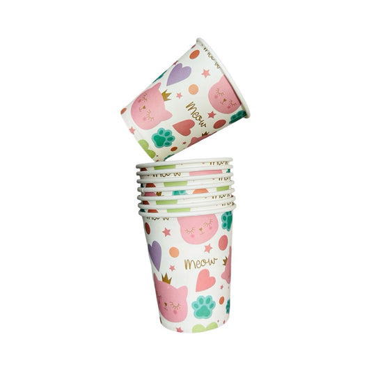 Set 8 Pahare din Carton cu Pisicute, 235 ml