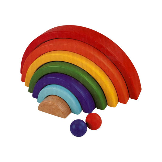 Curcubeu din Lemn pentru Stivuire, 7 Piese + 2 Bile - nuria.store.ro