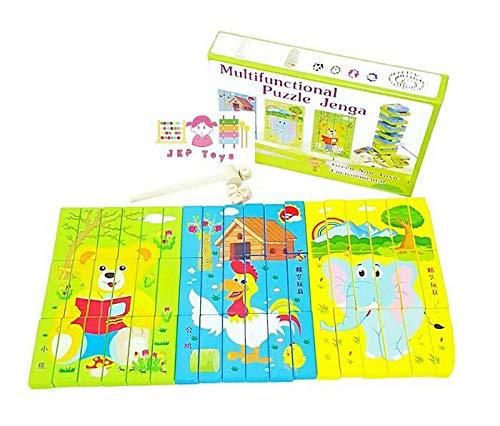 Joc Interactiv 2 in 1, Puzzle din Lemn Multifunctional, Jenga Turnul Instabil - nuria.store.ro