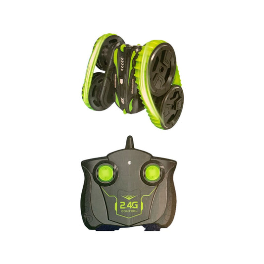 Masina cu Telecomanda - Stunt Car Double Side, 2,4 GHz, Rotire 360 Grade, Lumini cu Led, Culoare Verde - nuria.store.ro