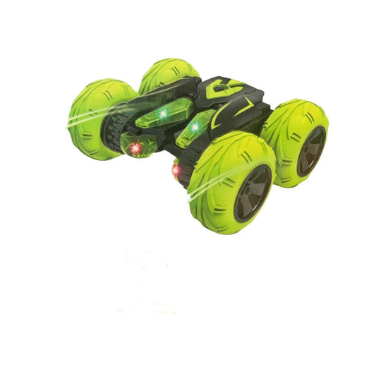 Masina cu Telecomanda - Stunt Car Double Side, 2,4 GHz, Rotire 360 Grade, Lumini cu Led, Culoare Negru + Verde - nuria.store.ro