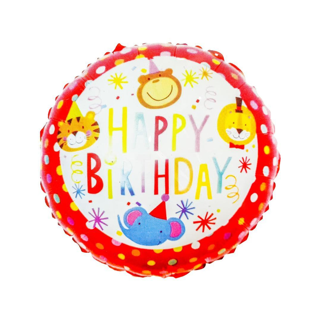 Balon Folie Rotund "Happy Birthday" cu Desen Animale Jungla - nuria.store.ro