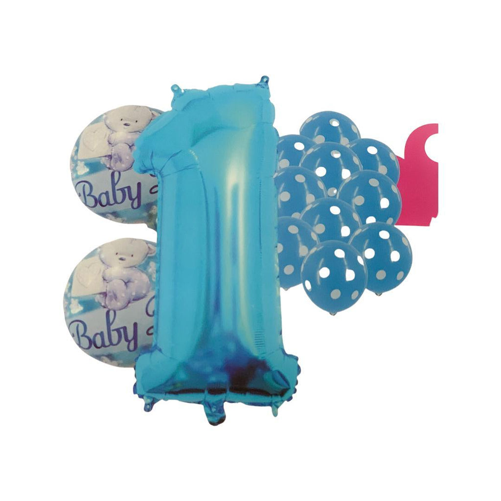 Balon Folie Set 1 An, 13 piese, Albastru - 100 cm - nuria.store.ro