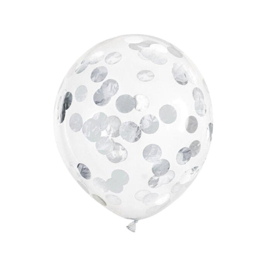 Baloane Latex cu Confetti Argintiu, Rotunde - Set 5 buc - 30 cm - nuria.store.ro
