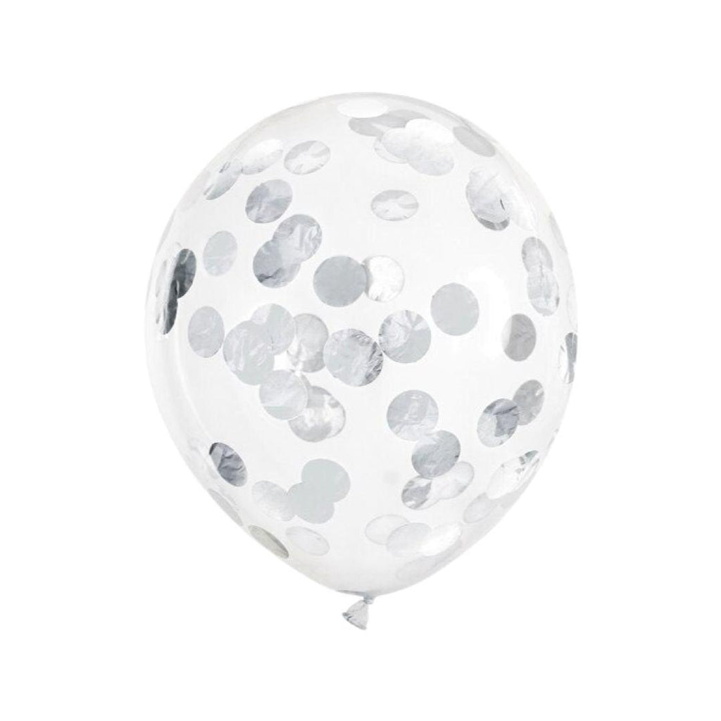 Baloane Latex cu Confetti Argintiu, Rotunde - Set 5 buc - 30 cm - nuria.store.ro