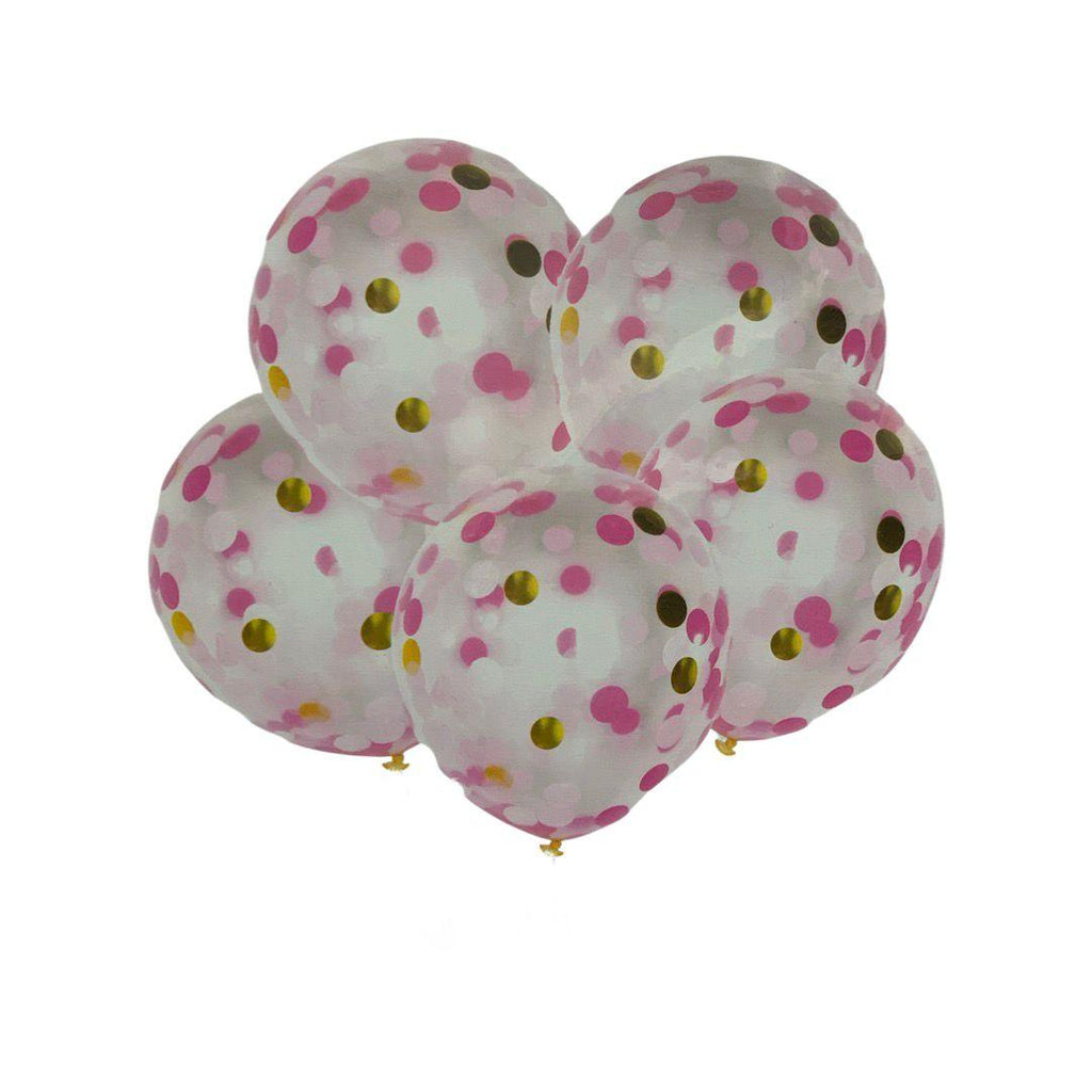 Baloane Latex cu Confetti Roz cu Auriu, Rotunde - Set 5 buc - 30 cm - nuria.store.ro
