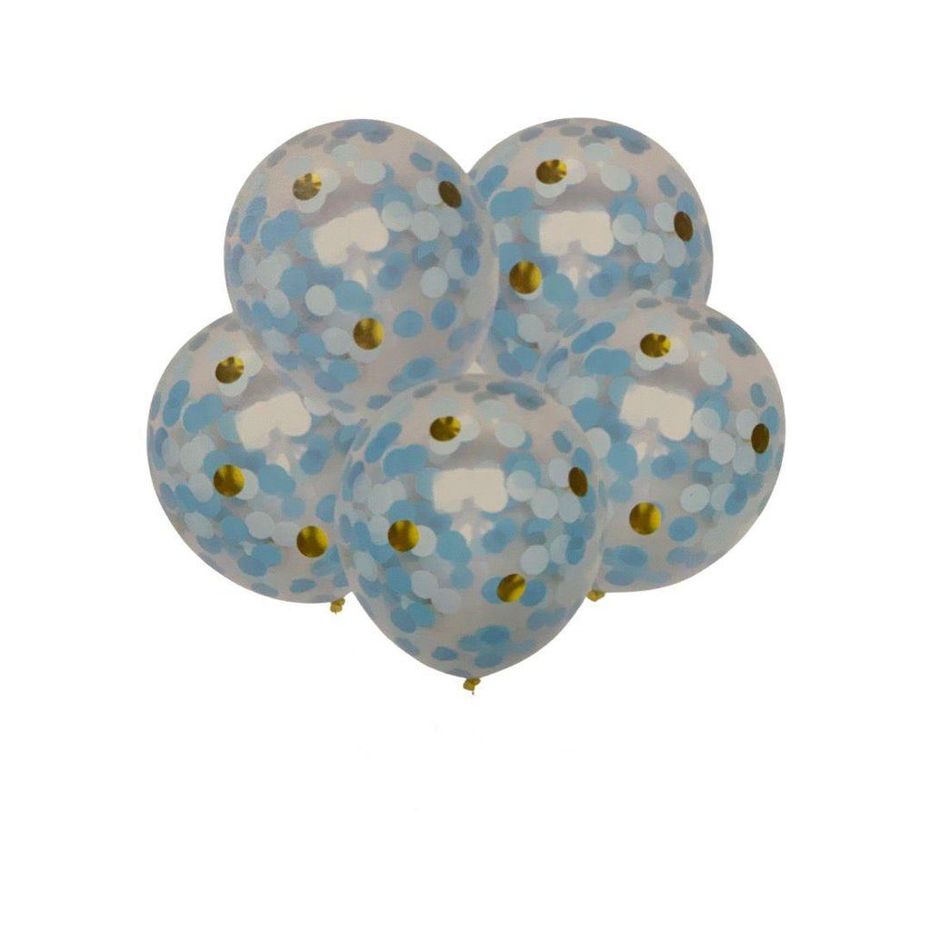 Baloane Latex cu Confetti Albastru cu Auriu, Rotunde - Set 5 buc - 30 cm - nuria.store.ro