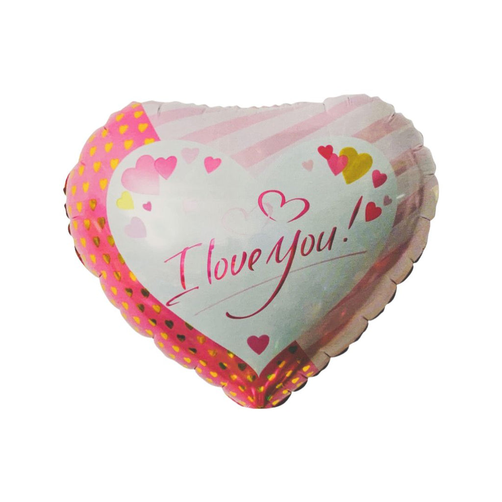 Balon Follie Forma Inima Roz cu Alb “I Love You“ - 45 cm - nuria.store.ro