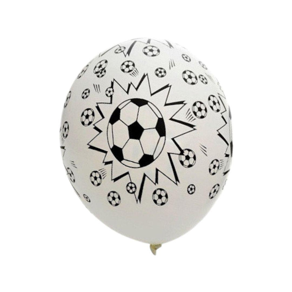 Baloane Latex Alb, Imprimat cu Mingi de Fotbal, cod 239 - 30 cm - Set 5 buc. - nuria.store.ro