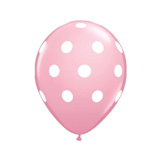 Baloane Latex, Roz Deschis cu Buline Albe, 30 cm - Set 5 Buc. - nuria.store.ro