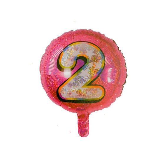 Balon Folie Rotund Imprimat, Roz, Cifra 2 - 45cm - nuria.store.ro