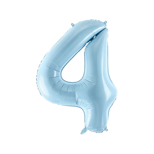Baloane Folie Albastru Pastel, Cifra 4 - 86 cm