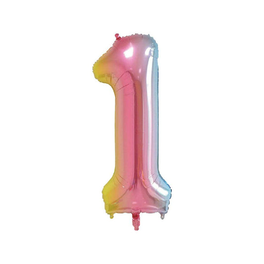 Baloane Folie Cifra 1, Curcubeu Pastel - 100cm - nuria.store.ro