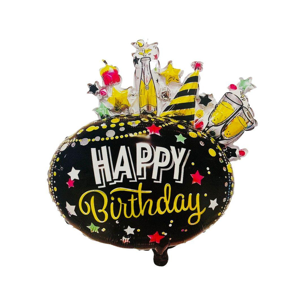 Balon Folie Negru "Happy Birthday" cu Accesorii Party, 45 cm - nuria.store.ro