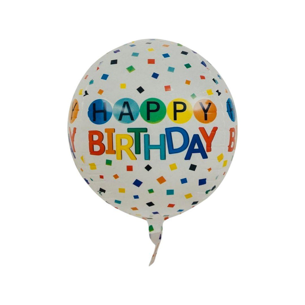 Balon Folie Sfera Alb "Happy Birthday", 55 x 55 cm - nuria.store.ro
