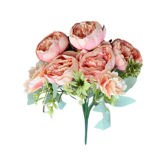 Buchet 10 Fire Bujori si Flori Ornamentale, Peach, 46 cm - nuria.store.ro