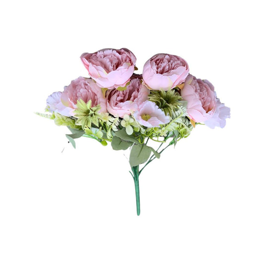 Buchet 10 Fire Bujori si Flori Ornamentale, Roz Deschis, 46 cm - nuria.store.ro