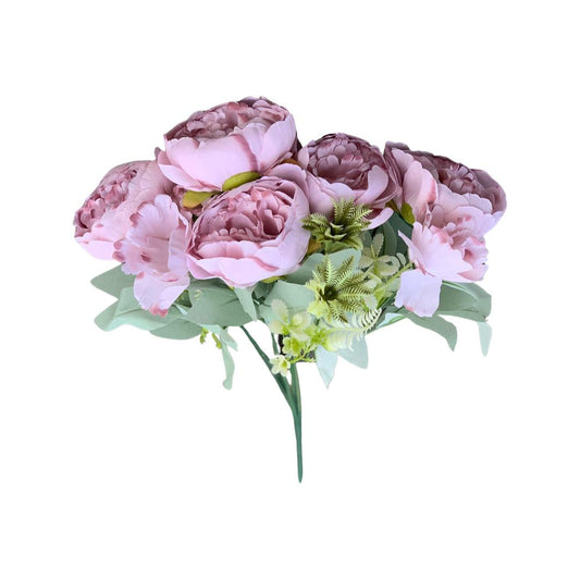 Buchet 10 Fire Bujori si Flori Ornamentale, Mov Deschis, 46 cm - nuria.store.ro