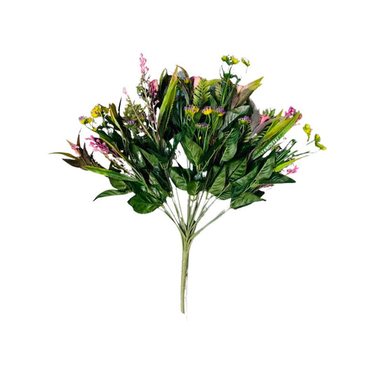 Buchet 18 Fire cu Diverse Floricele si Frunze Ornamentale, Mov-Verde, Dimensiune Buchet 52 cm - nuria.store.ro