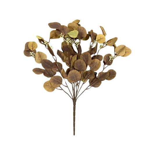 Buchet 9 Fire Eucalipt Galben cu Floricele Albe, Artificial, 50 cm - nuria.store.ro