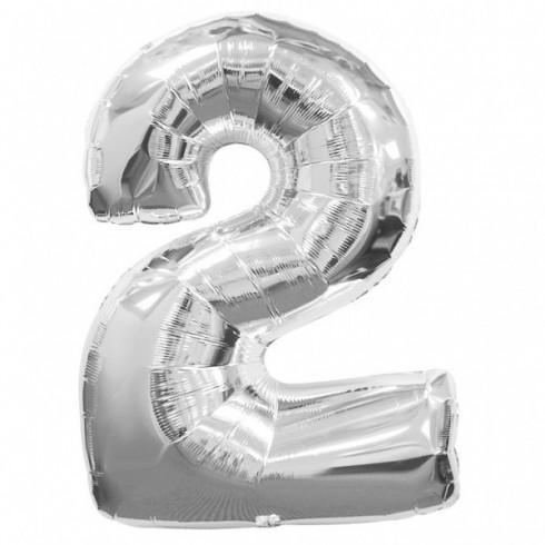 Balon Folie Argintiu Cifra 2 - 15cm - nuria.store.ro