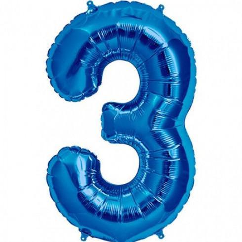 Balon Folie Albastru Cifra 3 - 100 cm - nuria.store.ro