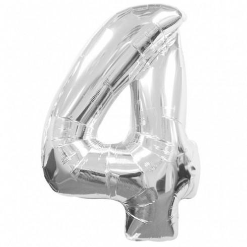 Balon Folie Argintiu Cifra 4 - 15cm - nuria.store.ro