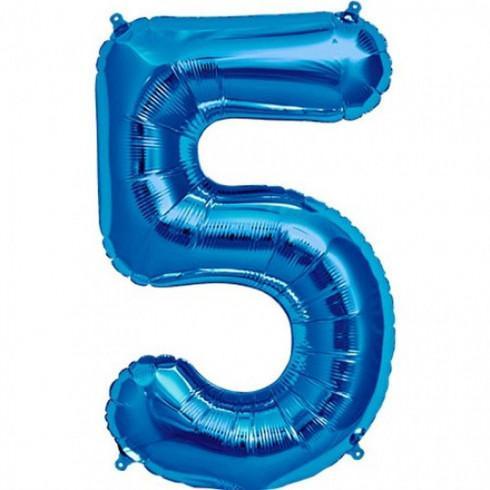 Balon Folie Albastru Cifra 5 - 100 cm - nuria.store.ro